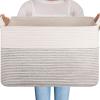 imageOIAHOMY 65L Blanket Basket Cotton Rope Woven Blanket storage for Living Room Rectangle Woven Baskets for Storage 201612 Brown and WhiteBlack and White