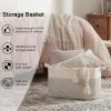 imageOIAHOMY 65L Blanket Basket Cotton Rope Woven Blanket storage for Living Room Rectangle Woven Baskets for Storage 201612 Brown and WhiteBlack and White