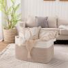imageOIAHOMY 65L Blanket Basket Cotton Rope Woven Blanket storage for Living Room Rectangle Woven Baskets for Storage 201612 Brown and WhiteBrown and White