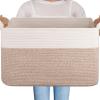 imageOIAHOMY 65L Blanket Basket Cotton Rope Woven Blanket storage for Living Room Rectangle Woven Baskets for Storage 201612 Brown and WhiteBrown and White