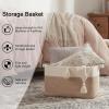 imageOIAHOMY 65L Blanket Basket Cotton Rope Woven Blanket storage for Living Room Rectangle Woven Baskets for Storage 201612 Brown and WhiteBrown and White