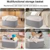 imageOIAHOMY 65L Blanket Basket Cotton Rope Woven Blanket storage for Living Room Rectangle Woven Baskets for Storage 201612 Brown and WhiteGrey and White