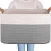 imageOIAHOMY 65L Blanket Basket Cotton Rope Woven Blanket storage for Living Room Rectangle Woven Baskets for Storage 201612 Brown and WhiteGrey and White