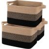 imageOIAHOMY Storage Basket Woven Baskets for Storage Cotton Rope Basket for toysTowel Baskets for Bathroom  Pack of 3 Gradient YellowBlack  Brown