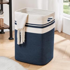 imageOIAHOMY Laundry HamperLaundry BasketTall Cotton Storage Basket with HandlesDecorative Blanket Basket for Living roomCollapsible Large Basket for ToysPillowsClothes16x13x22inYellow variegatedBlue