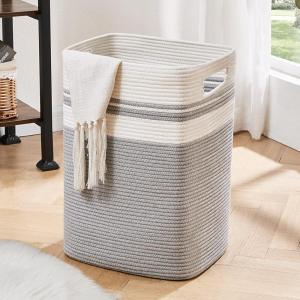 imageOIAHOMY Laundry HamperLaundry BasketTall Cotton Storage Basket with HandlesDecorative Blanket Basket for Living roomCollapsible Large Basket for ToysPillowsClothes16x13x22inYellow variegatedGray