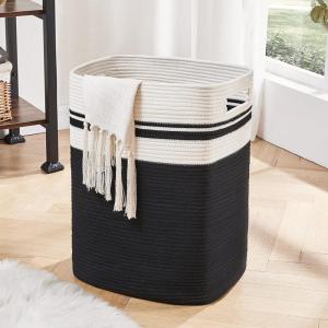 imageOIAHOMY Laundry HamperLaundry BasketTall Cotton Storage Basket with HandlesDecorative Blanket Basket for Living roomCollapsible Large Basket for ToysPillowsClothes16x13x22inYellow variegatedBlack