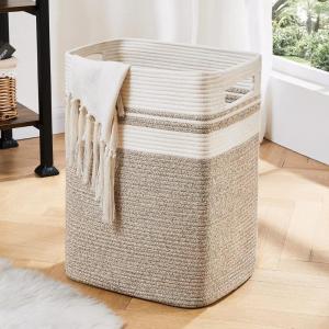 imageOIAHOMY Laundry HamperLaundry BasketTall Cotton Storage Basket with HandlesDecorative Blanket Basket for Living roomCollapsible Large Basket for ToysPillowsClothes16x13x22inYellow variegatedYellow variegated