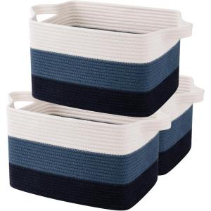 imageOIAHOMY Storage Basket Woven Baskets for Storage Cotton Rope Basket for toysTowel Baskets for Bathroom  Pack of 3 Gradient YellowGradient Blue