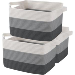imageOIAHOMY Storage Basket Woven Baskets for Storage Cotton Rope Basket for toysTowel Baskets for Bathroom  Pack of 3 Gradient YellowGradient Dark Gray