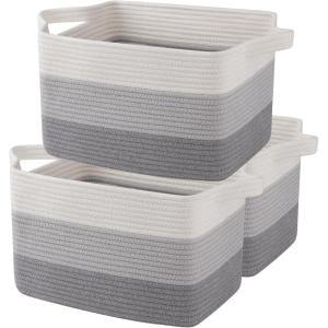imageOIAHOMY Storage Basket Woven Baskets for Storage Cotton Rope Basket for toysTowel Baskets for Bathroom  Pack of 3 Gradient YellowGradient Gray