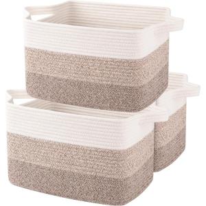 imageOIAHOMY Storage Basket Woven Baskets for Storage Cotton Rope Basket for toysTowel Baskets for Bathroom  Pack of 3 Gradient YellowGradient Yellow
