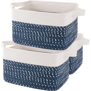 imageOIAHOMY Storage Basket Woven Baskets for Storage Cotton Rope Basket for toysTowel Baskets for Bathroom  Pack of 3 Gradient YellowWhite Blue
