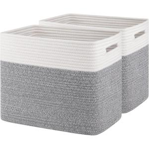 imageOIAHOMY Storage baskets for Shelf Toy Storage Basket Collapsible Storage Bins Blanket Basket Living Room Closet Storage for Bedroom 15 x 98 x 118 InchesPack of 2Brown FSBHP02Grey