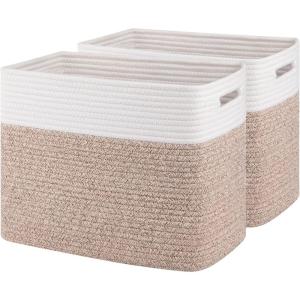 imageOIAHOMY Storage baskets for Shelf Toy Storage Basket Collapsible Storage Bins Blanket Basket Living Room Closet Storage for Bedroom 15 x 98 x 118 InchesPack of 2Brown FSBHP02Brown