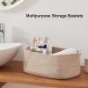 imageOIAHOMY Cotton Rope Baskets Woven Baskets for Storage Nursery Storage Baskets Rectangle Storage Basket with Handles Storage Baskets for Shelves Pack of 3 Gray VariegatedBrown Variegated