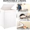 imageOIAHOMY Laundry Hamper with Lid 238 Gal 90L Wicker Hamper with Removable Liner Bags Handwoven Clothes Basket with Handles Foldable Woven Paper Rope Basket for Laundry Room BedroomBrownWhite
