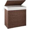 imageOIAHOMY Laundry Hamper with Lid 238 Gal 90L Wicker Hamper with Removable Liner Bags Handwoven Clothes Basket with Handles Foldable Woven Paper Rope Basket for Laundry Room BedroomBrownBrown