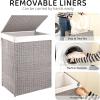 imageOIAHOMY Laundry Hamper with Lid 238 Gal 90L Wicker Hamper with Removable Liner Bags Handwoven Clothes Basket with Handles Foldable Woven Paper Rope Basket for Laundry Room BedroomBrownGrey