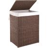 imageOIAHOMY Laundry Hamper with Lid 238 Gal 90L Wicker Hamper with Removable Liner Bags Handwoven Clothes Basket with Handles Foldable Woven Paper Rope Basket for Laundry Room BedroomBrownBrown