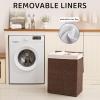 imageOIAHOMY Laundry Hamper with Lid 238 Gal 90L Wicker Hamper with Removable Liner Bags Handwoven Clothes Basket with Handles Foldable Woven Paper Rope Basket for Laundry Room BedroomBrownBrown