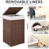 imageOIAHOMY Laundry Hamper with Lid 238 Gal 90L Wicker Hamper with Removable Liner Bags Handwoven Clothes Basket with Handles Foldable Woven Paper Rope Basket for Laundry Room BedroomBrownBrown