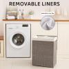 imageOIAHOMY Laundry Hamper with Lid 238 Gal 90L Wicker Hamper with Removable Liner Bags Handwoven Clothes Basket with Handles Foldable Woven Paper Rope Basket for Laundry Room BedroomBrownGrey