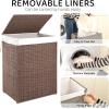 imageOIAHOMY Laundry Hamper with Lid 238 Gal 90L Wicker Hamper with Removable Liner Bags Handwoven Clothes Basket with Handles Foldable Woven Paper Rope Basket for Laundry Room BedroomBrownBrown
