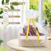 imageOIAHOMY Small Basket with Handles Cotton Rope Dog Cat Toy Bin Woven Storage Baskets for Living Room Nursery Gift Basket Empty for Halloween Christmas 135quotx10quotx6quot Grey ampamp WhiteWhite  Yellow