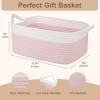 imageOIAHOMY Small Basket with Handles Cotton Rope Dog Cat Toy Bin Woven Storage Baskets for Living Room Nursery Gift Basket Empty for Halloween Christmas 135quotx10quotx6quot Grey ampamp WhitePink  White