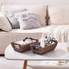 imageOIAHOMY Storage Baskets Small Paper Rope Wicker Organizers with Wooden Handles Baskets for Organizing 2Pack WhiteBrown