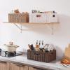 imageOIAHOMY Wicker Basket Paper Shelf Basket with Builtin Handles Rectangular Wicker Storage Bin for Pantry Shelves 1 PackYellowBrown