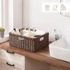imageOIAHOMY Wicker Basket Paper Shelf Basket with Builtin Handles Rectangular Wicker Storage Bin for Pantry Shelves 1 PackYellowBrown