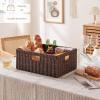 imageOIAHOMY Wicker Basket Paper Shelf Basket with Builtin Handles Rectangular Wicker Storage Bin for Pantry Shelves 1 PackYellowBrown