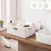 imageOIAHOMY Wicker Basket Paper Shelf Basket with Builtin Handles Rectangular Wicker Storage Bin for Pantry Shelves 1 PackYellowWhite