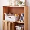 imageOIAHOMY Wicker Basket Paper Shelf Basket with Builtin Handles Rectangular Wicker Storage Bin for Pantry Shelves 1 PackYellowWhite