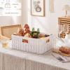 imageOIAHOMY Wicker Basket Paper Shelf Basket with Builtin Handles Rectangular Wicker Storage Bin for Pantry Shelves 1 PackYellowWhite