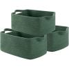 imageOIAHOMY Cotton Rope Baskets Woven Baskets for Storage Nursery Storage Baskets Rectangle Storage Basket with Handles Storage Baskets for Shelves Pack of 3 Gray VariegatedGreen