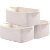 imageOIAHOMY Cotton Rope Baskets Woven Baskets for Storage Nursery Storage Baskets Rectangle Storage Basket with Handles Storage Baskets for Shelves Pack of 3 Gray VariegatedPure and White
