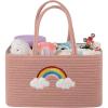 imageOIAHOMY Diaper Caddy Organizer for Baby Portable Baby Basket with Handles Baby Gift Basket for Newborn Diaper storage Organizer for Changing Table and Car BrownRose Gold