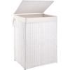 imageOIAHOMY Laundry Hamper with Lid 238 Gal 90L Wicker Hamper with Removable Liner Bags Handwoven Clothes Basket with Handles Foldable Woven Paper Rope Basket for Laundry Room BedroomBrownWhite