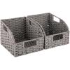 imageOIAHOMY Pantry Baskets for Organizing Paper Rope Baskets with Builtin Handles Wicker Storage Bins for Shelves 2 PackBrownGrey