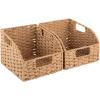 imageOIAHOMY Pantry Baskets for Organizing Paper Rope Baskets with Builtin Handles Wicker Storage Bins for Shelves 2 PackBrownYellow