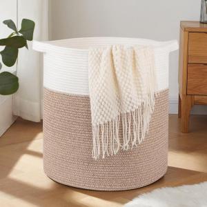 imageOIAHOMY 80L Laundry Baskets Hamper with HandlesDecorative Basket for Living roomWoven Storage Basket for Toys BinPillows BlanketsClothes20x18inGradient YellowBrownWhite