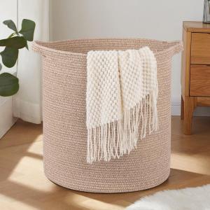 imageOIAHOMY 80L Laundry Baskets Hamper with HandlesDecorative Basket for Living roomWoven Storage Basket for Toys BinPillows BlanketsClothes20x18inGradient YellowBrown