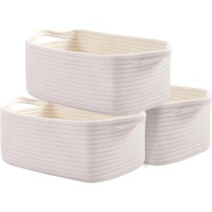 imageOIAHOMY Cotton Rope Baskets Woven Baskets for Storage Nursery Storage Baskets Rectangle Storage Basket with Handles Storage Baskets for Shelves Pack of 3 Gray VariegatedPure and White