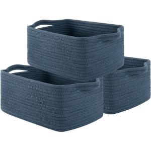 imageOIAHOMY Cotton Rope Baskets Woven Baskets for Storage Nursery Storage Baskets Rectangle Storage Basket with Handles Storage Baskets for Shelves Pack of 3 Gray VariegatedBlue