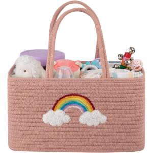 imageOIAHOMY Diaper Caddy Organizer for Baby Portable Baby Basket with Handles Baby Gift Basket for Newborn Diaper storage Organizer for Changing Table and Car BrownRose Gold