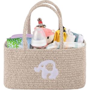 imageOIAHOMY Diaper Caddy Organizer for Baby Portable Baby Basket with Handles Baby Gift Basket for Newborn Diaper storage Organizer for Changing Table and Car BrownBrown