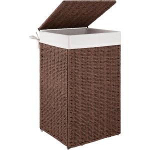 imageOIAHOMY Laundry Hamper with Lid 238 Gal 90L Wicker Hamper with Removable Liner Bags Handwoven Clothes Basket with Handles Foldable Woven Paper Rope Basket for Laundry Room BedroomBrownBrown